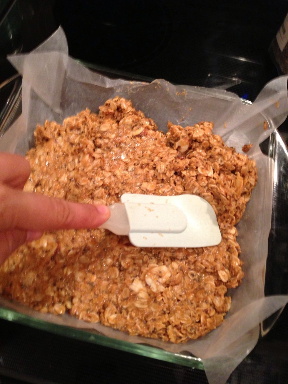 Mash n' spread evenly into corners.
