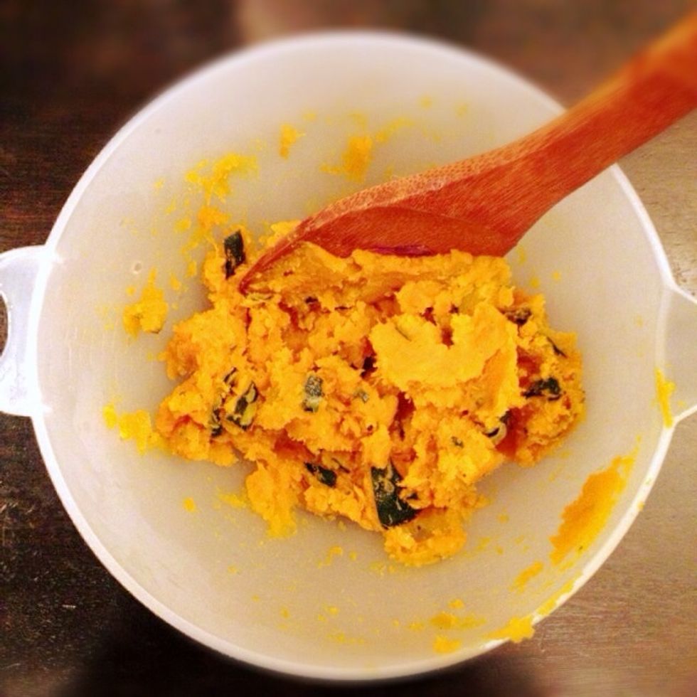 Mash softened pumpkin bits