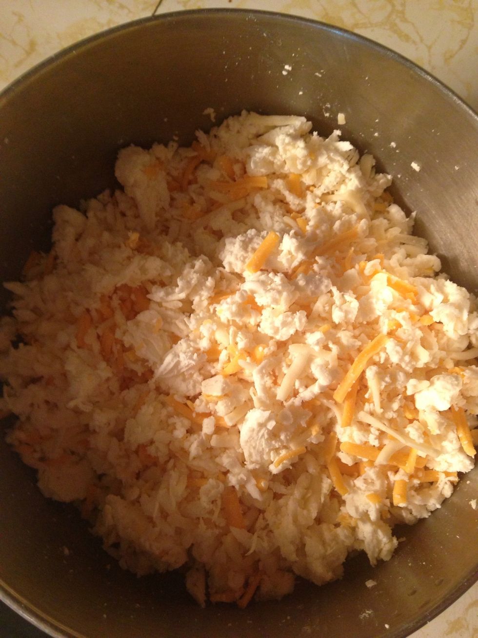 Mash them together to a dough like consistency - with your hands- if too dry add a lil'bit'of olive oil