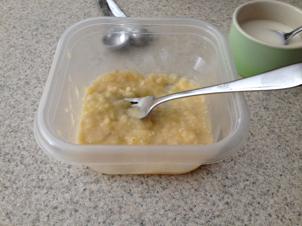 Mash up the banana with a fork. It's okay if it's lumpy.