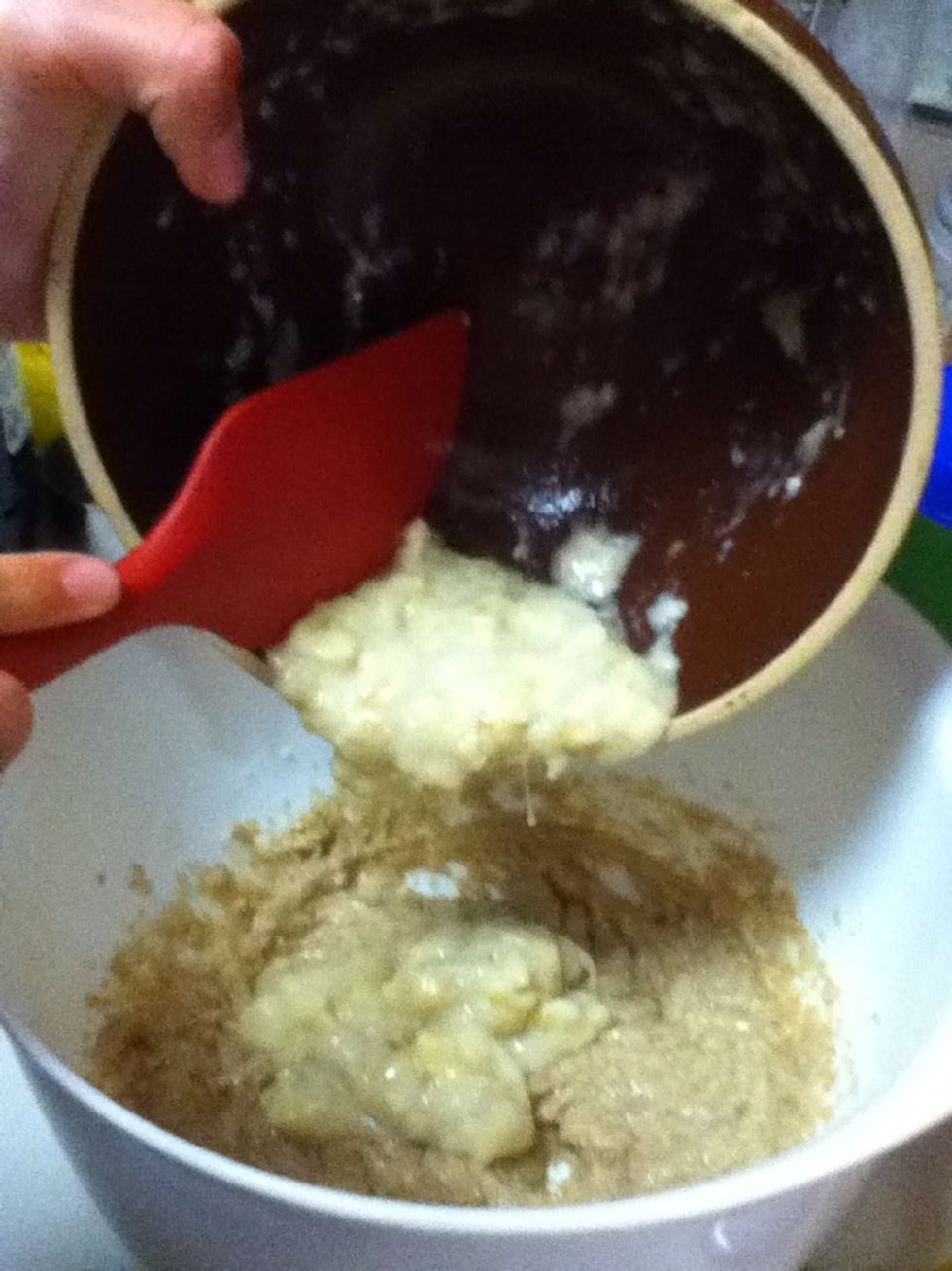 Mash your banana and mix into the mixture.