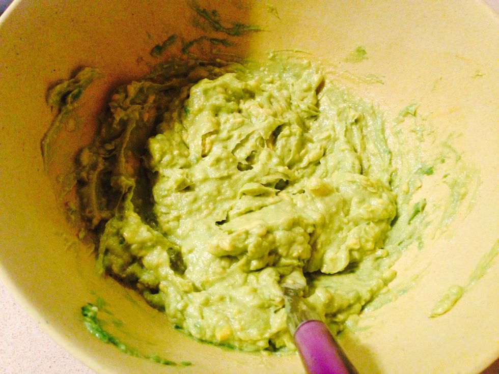 Mashing the avocado