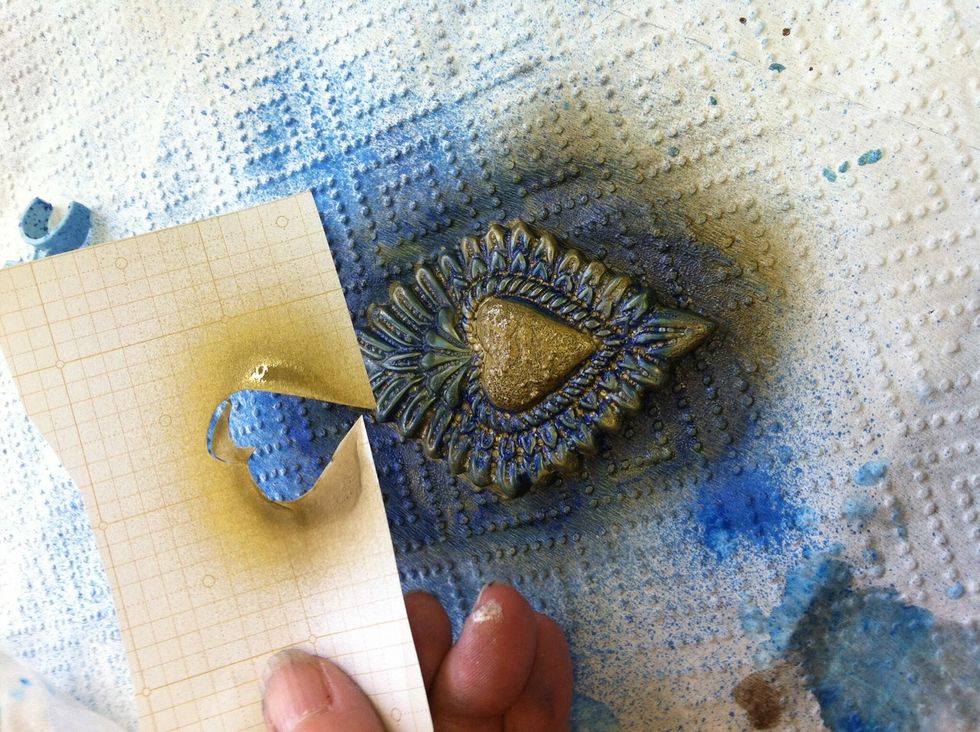 Mask off centre heart & spray gold