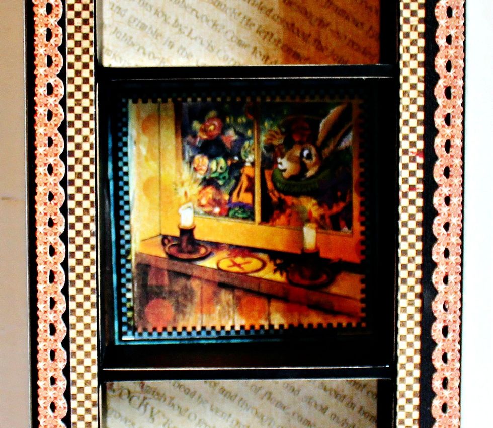 Mat journal image from deluxe collection; adhere to together and place inside center space of shadow box.