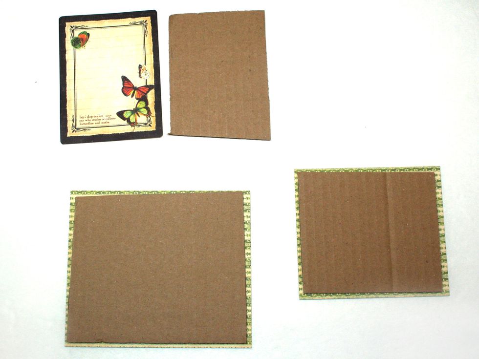 Mat photos with cardstock or paper from the Patterns & Solids pad. Cut cardboard to fit underneath your photos and journal card to give your layout some depth.  You can also use dimensional foam tape.