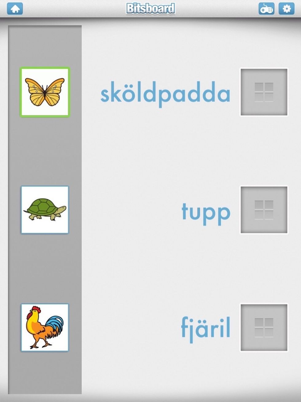 "Match up" h\u00e4r tillsammans med kategorin djur. Djurets namn l\u00e4ses upp och eleven ska matcha bilden med ordet.