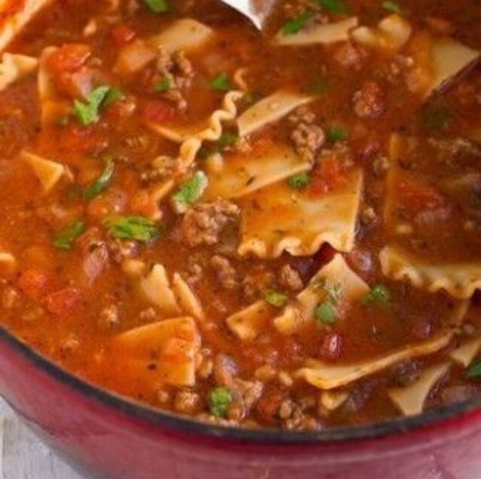 Maybe it has broken up lasagna in it.