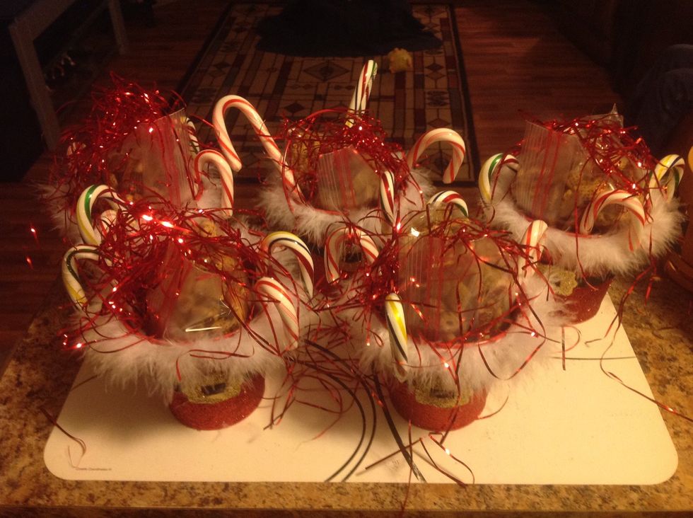 Maybe the red icicles are a bit much, but now I want to make more chex mix and do a different theme for little treat buckets.