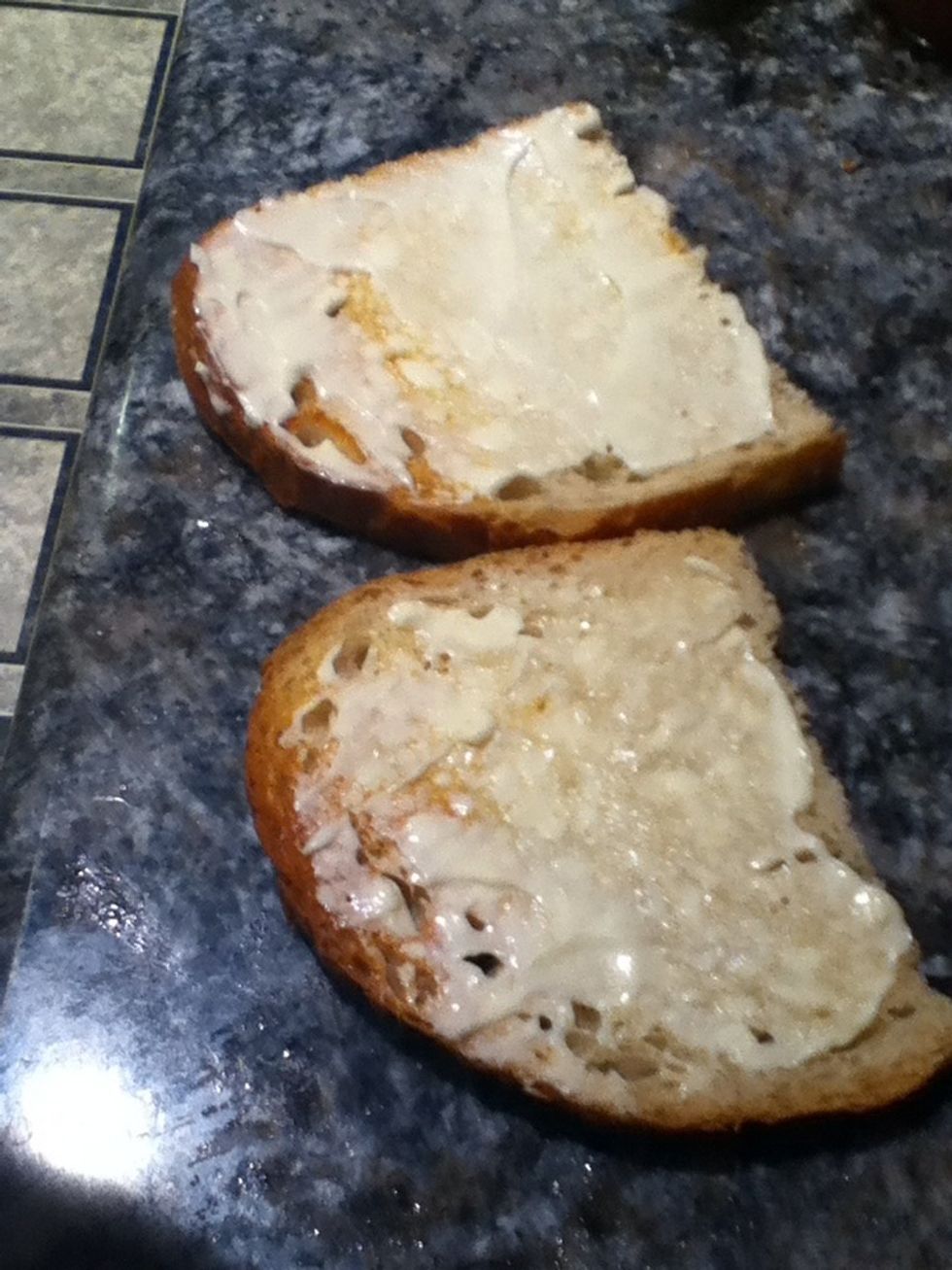 Mayonnaise the toasted bread