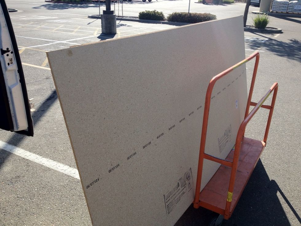 MDF "Medium Density Fiberboard" is used to construct. Two 4' x 8' sheets are required for one table. Also, one 4' x 8' melamine board is required.