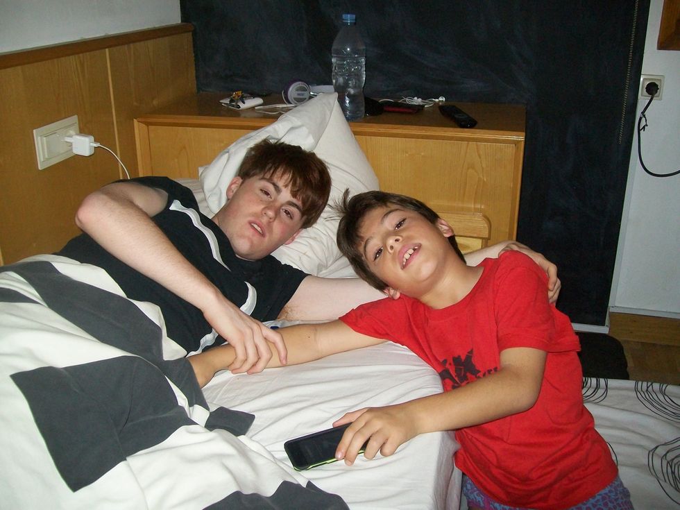 Me and my cousin in the morning at Estella a small town in Spain.