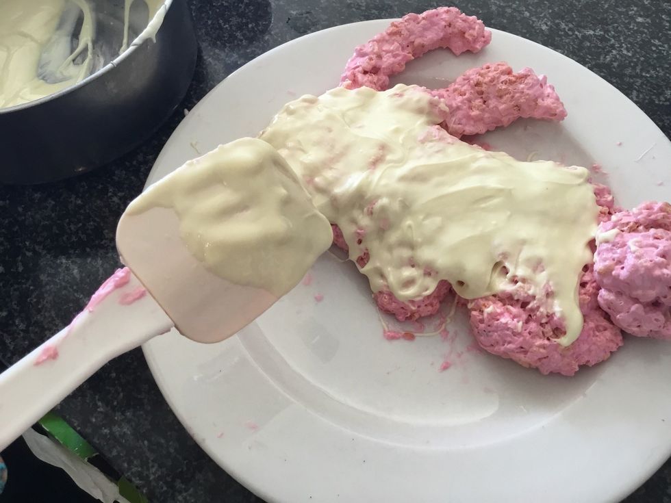 Me applying the chocolate