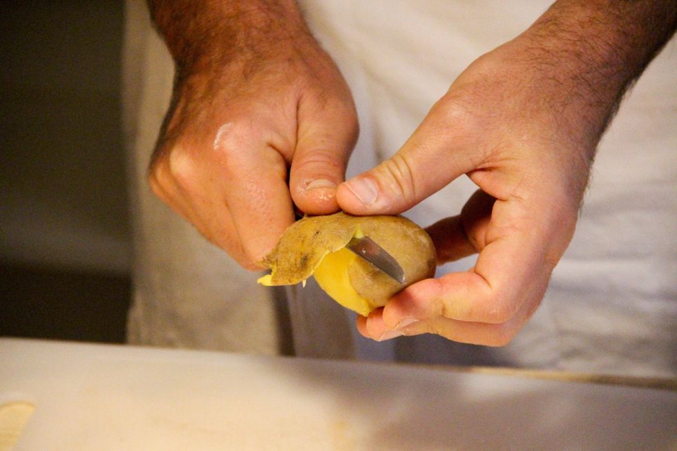 Meanwhile boil your potatoes till soft and peal