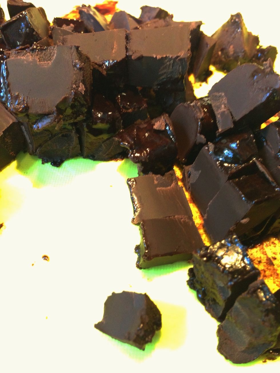 Meanwhile, chop / cube the balance of the 150gm chocolate. Set aside