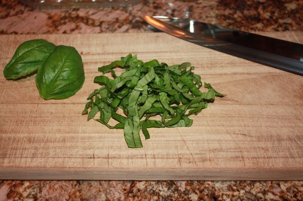 Meanwhile, chop the basil. Thai basil is preferred, but I didn't have any on hand