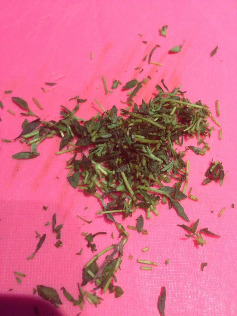 Meanwhile, chop the fresh thyme. You can do this much earlier during the prepping stage.
