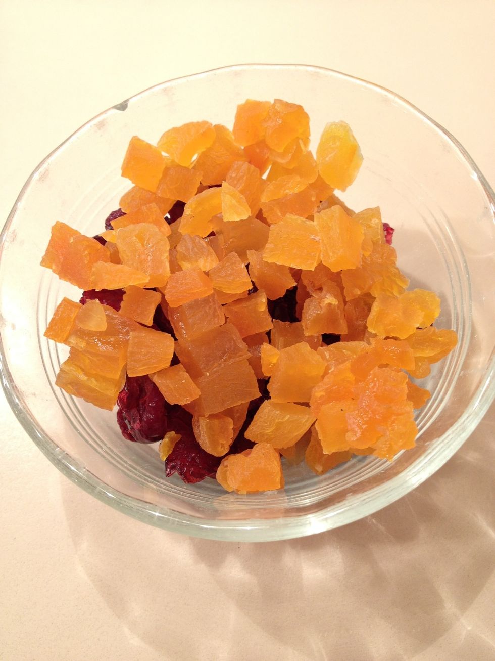 Meanwhile...Chop up dried fruit into small pieces and set aside. I love blending the two fruits, but one or the other still tastes delicious!