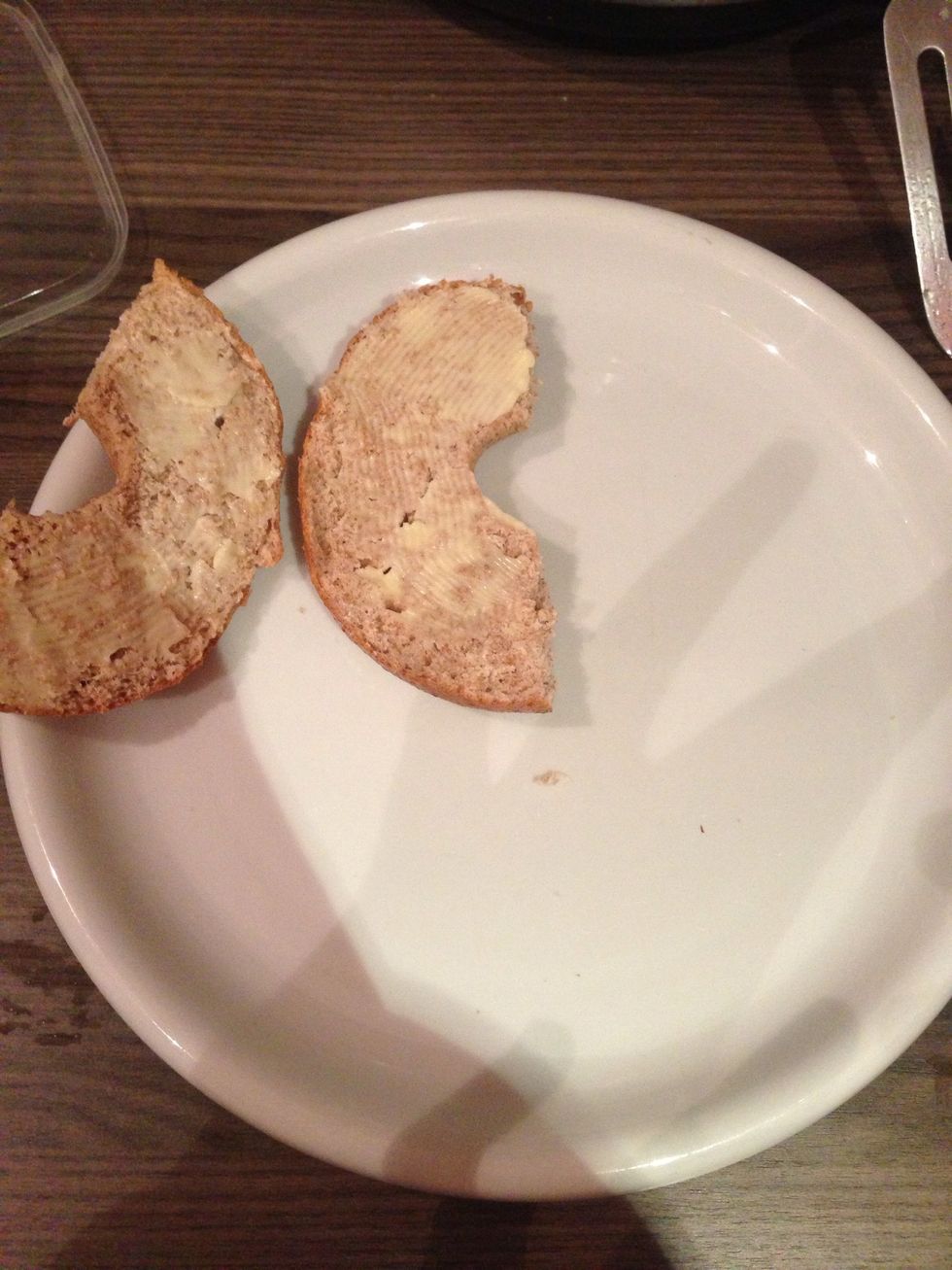 Meanwhile, cut ur bagel and butter it.\ud83d\ude2c