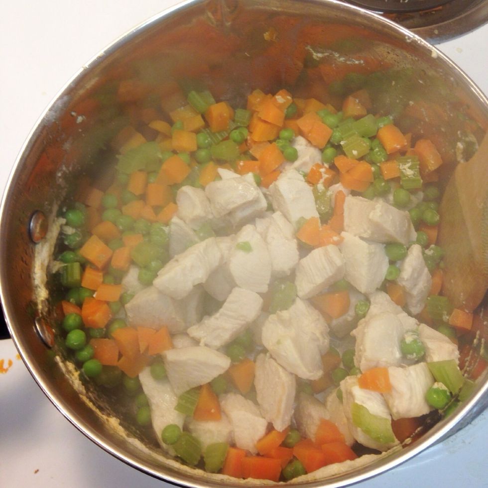 Meanwhile, drain your chicken and vegetables.