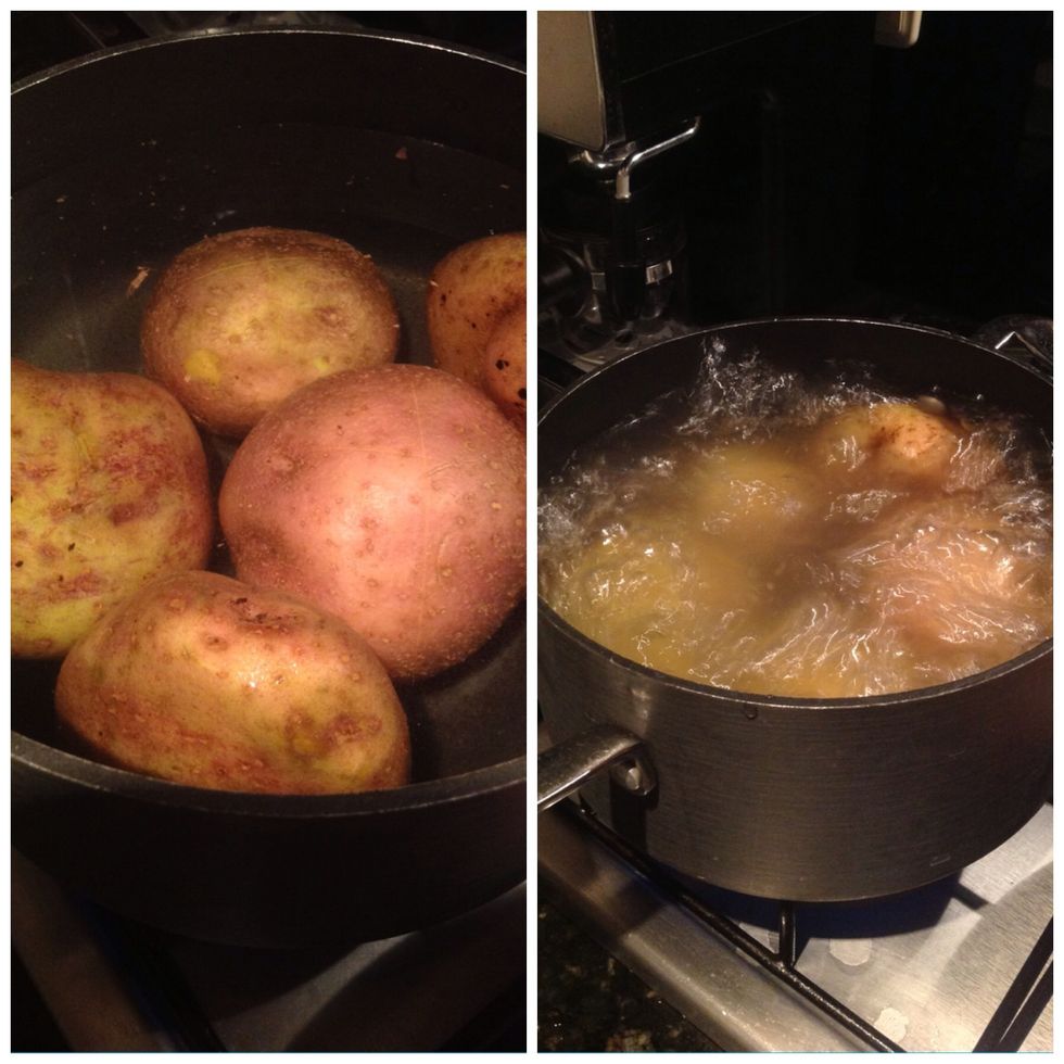 Meanwhile, for the mash potatoes, put potatoes on salted water and bring to boil... For about 30 minutes. Once soft, mash the potatoes add butter, buttermilk, salt and pepper... Mix well