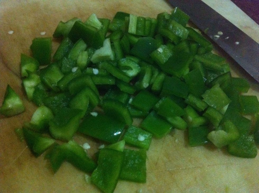 meanwhile form cubes of capsicum and onion as well sorry I forgot to take pic of onions
