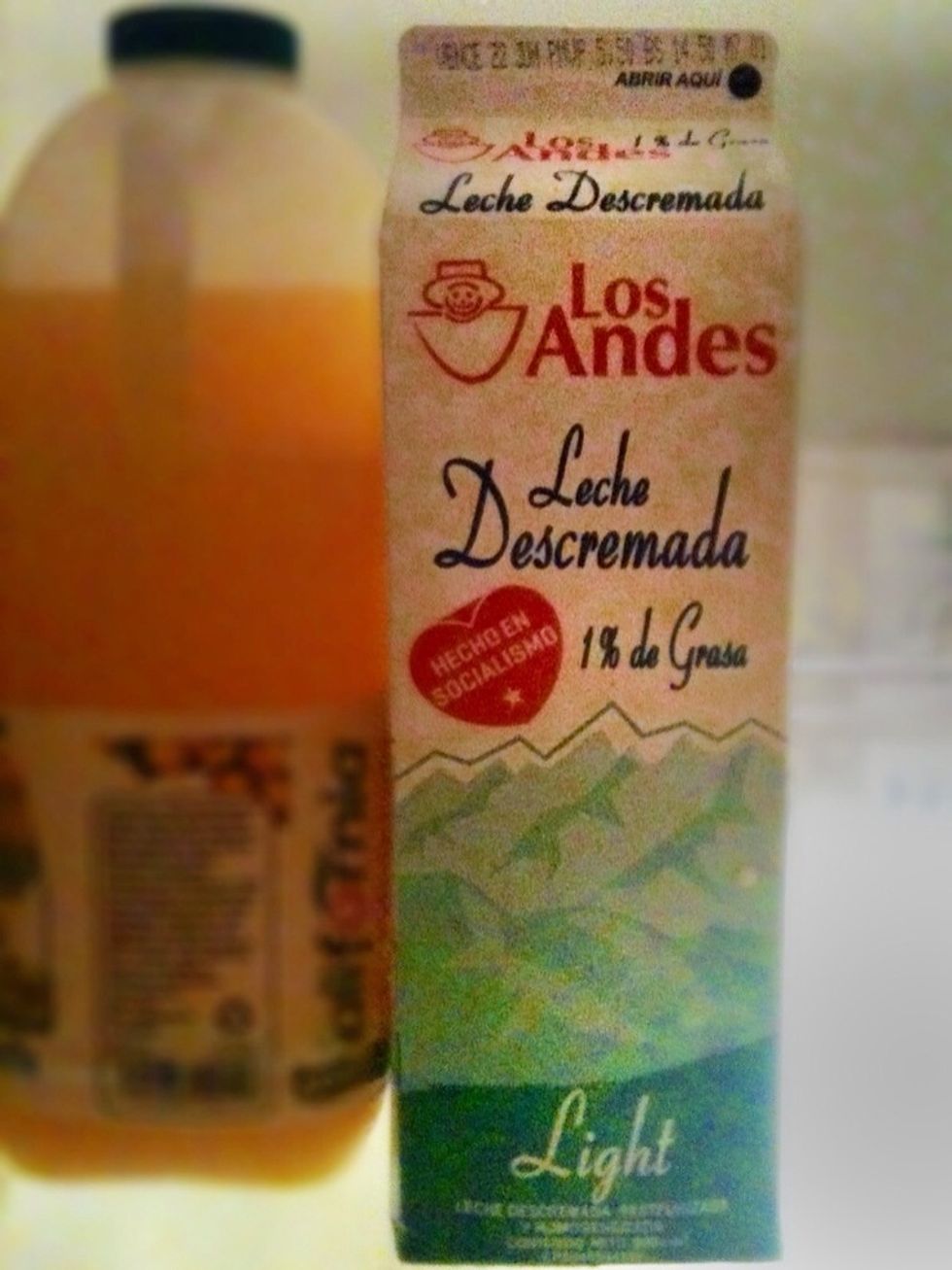 Meanwhile, go and get the milk from the fridge. You might want to heat it a little so it is at least at room temperature. Also, for a creamier texture, use whole milk. Here I'm using non fat milk.
