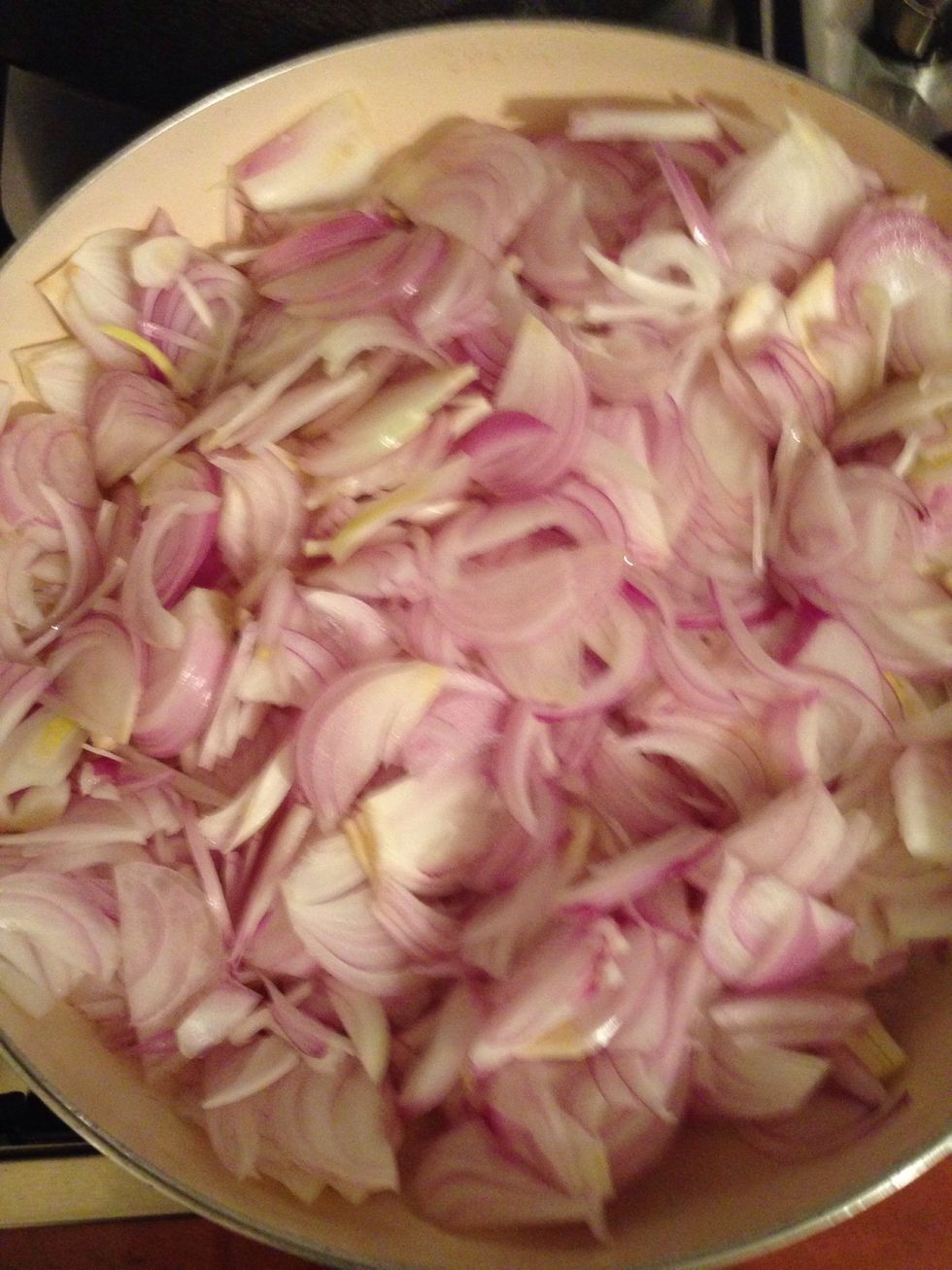 Meanwhile in another pan add the butter, put sliced shallots and cover the pan. Let it cooked from 10-15 minutes until tender