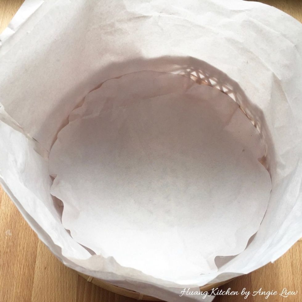 Meanwhile, line a bamboo basket with parchment paper.