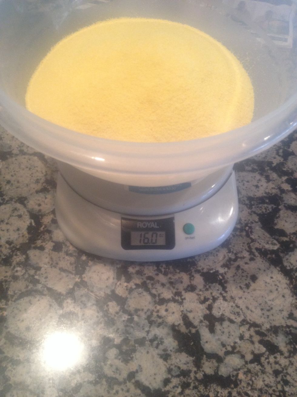 Meanwhile, measure out 1 pound of cornmeal (if you don't have a scale it's alright 1 lb = 2 cups)