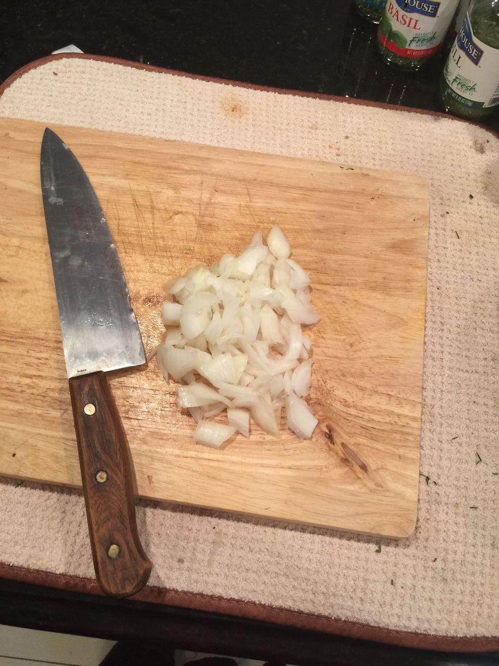 Meanwhile potatoes are roasting in oven chop up your soup ingredients like the onion, carrots, mushrooms, celery, rutabaga, turnip.