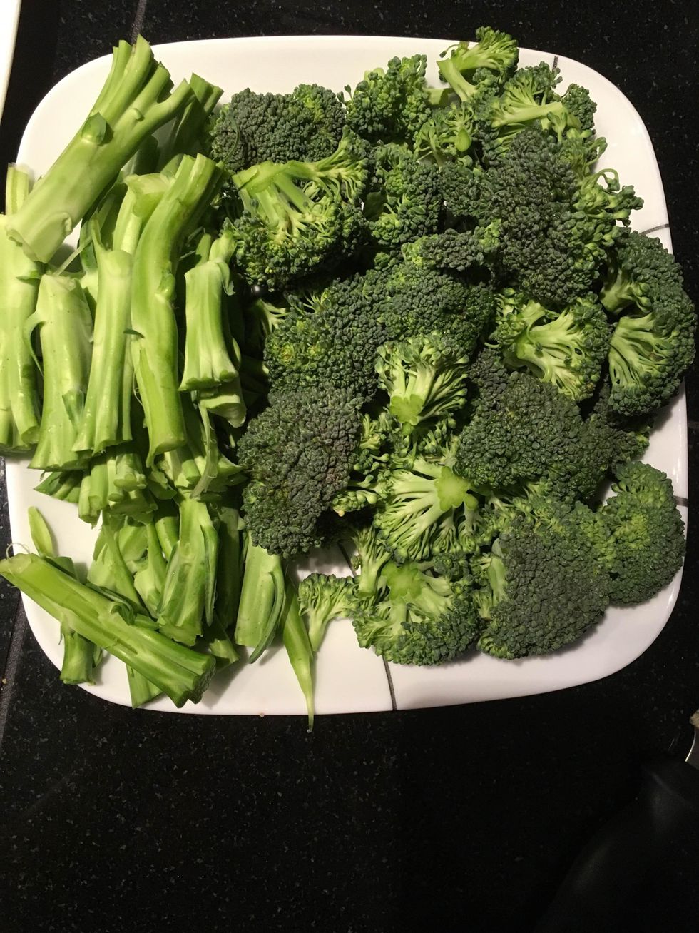 Meanwhile, separate the broccoli florets from the stems.