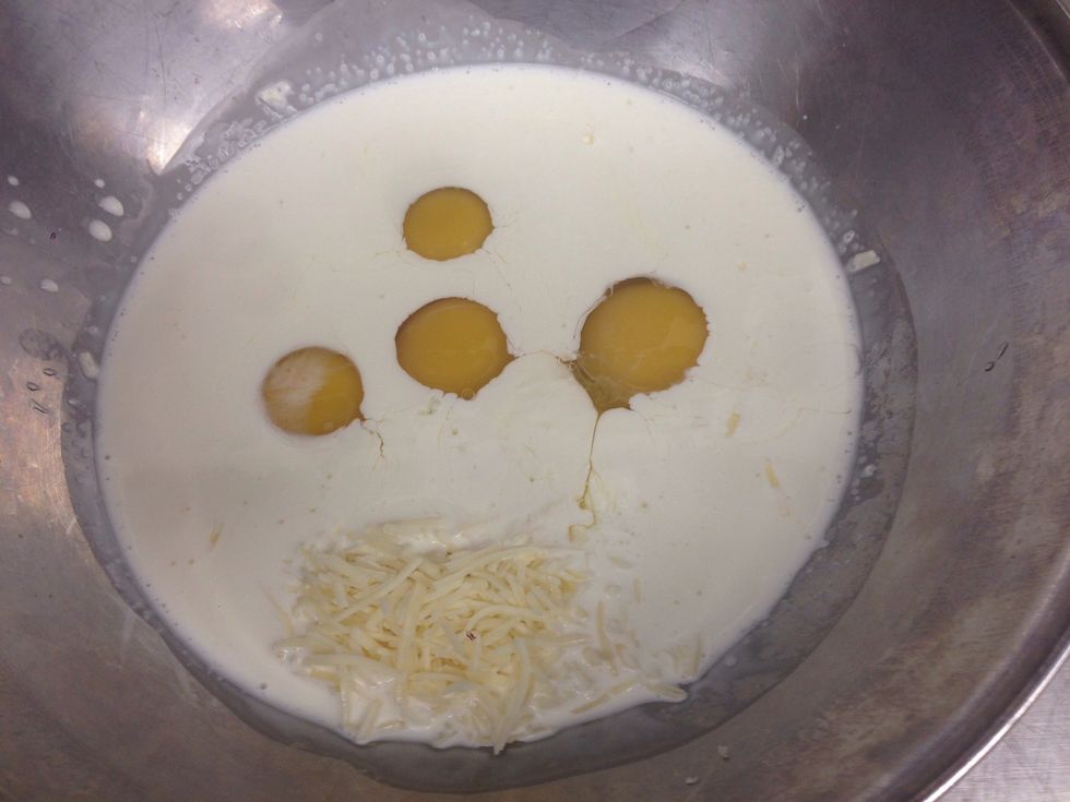 Meanwhile start to make your custard. Combine eggs, cream, Parmesan ...