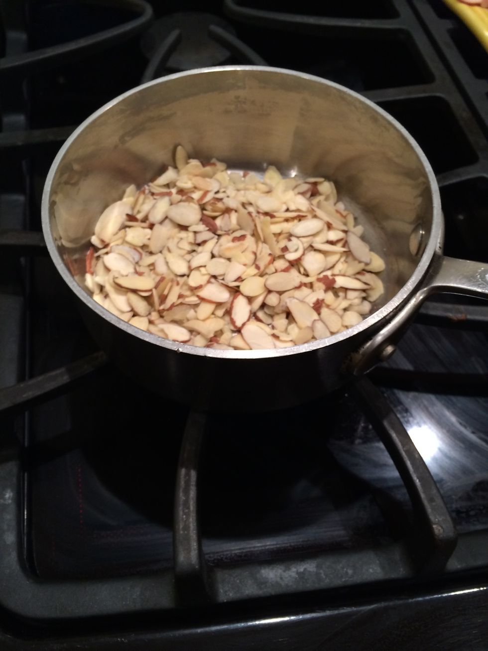 Meanwhile, toast the almond slices.