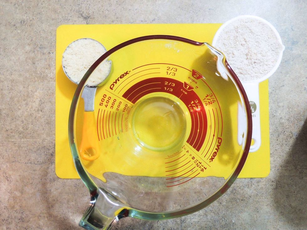 Measure 1/2 cup oat flour, 1/4 cup almond meal