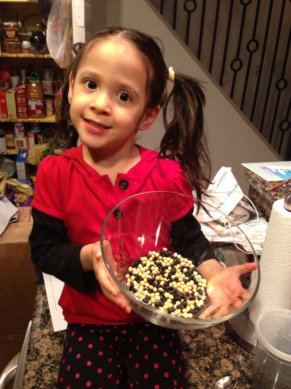 Measure 1/2 cup of soy bean mix with black bean
