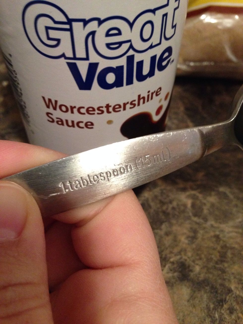Measure 2 tablespoons of Worcestershire sauce.