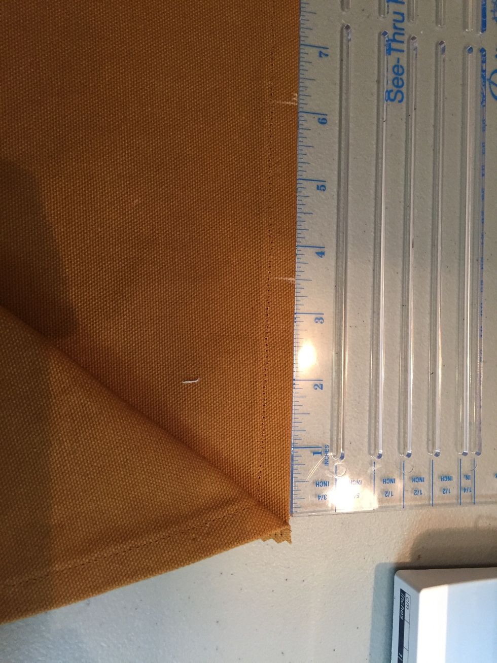 Measure 3.5" from corner stitching and make a mark. Measure approx (2 and 5/8")** from 1st mark and make a 2nd mark. **the three big sections should be 3.5" across, so may need to adjust the distance.