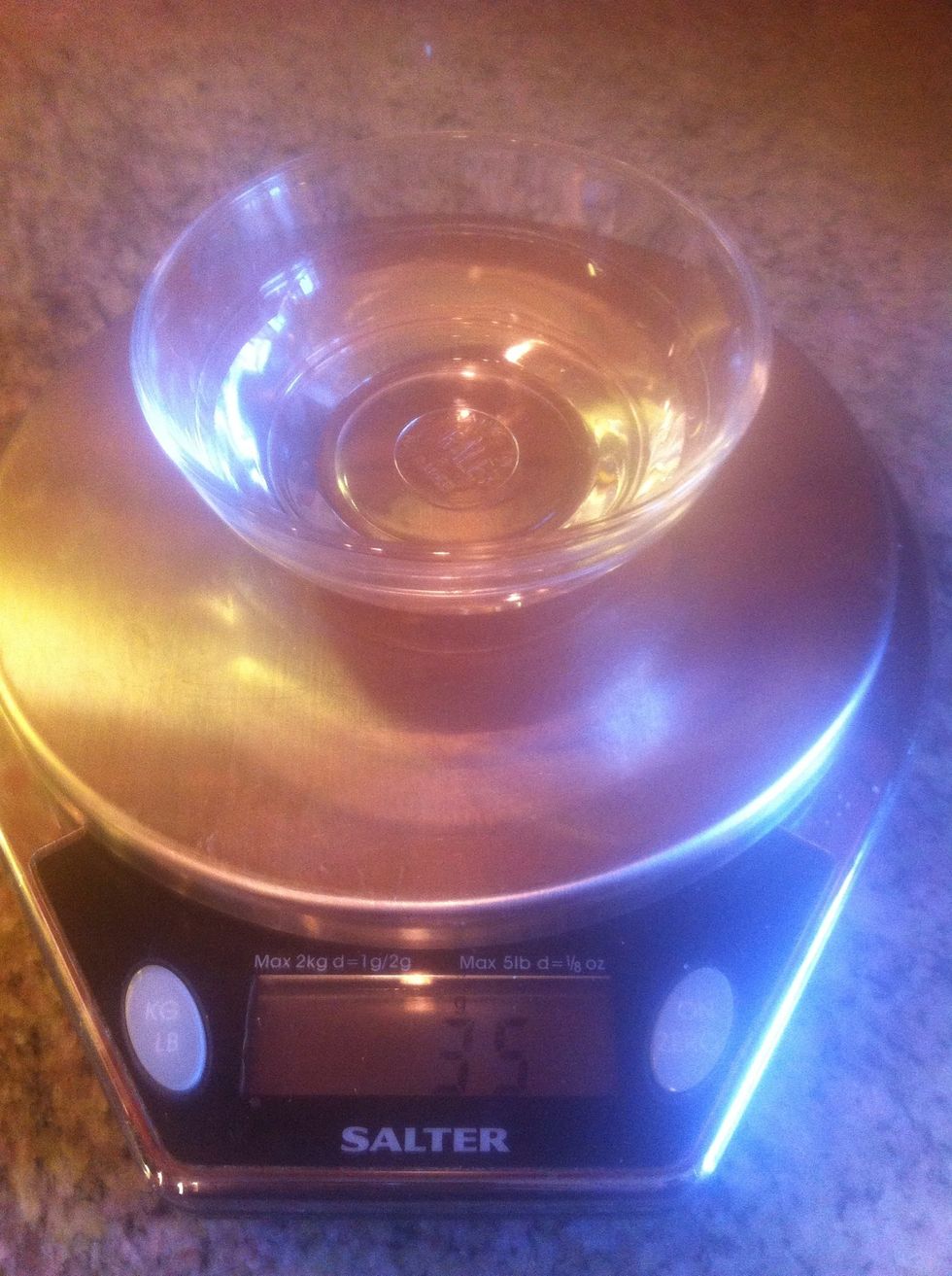 Measure 35g water and place in saucepan with sugar.