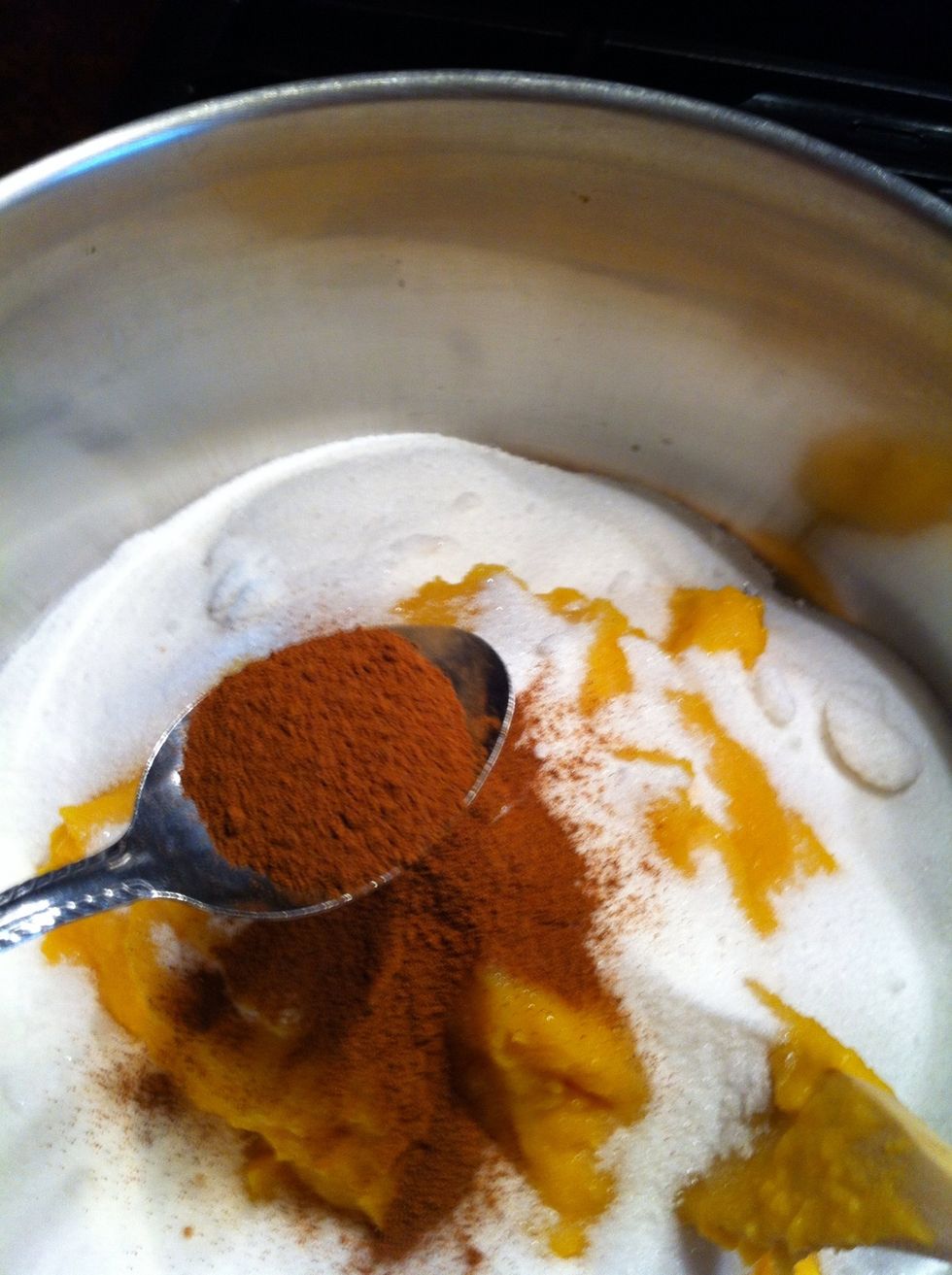 Measure and add 2 teaspoons of cinnamon.