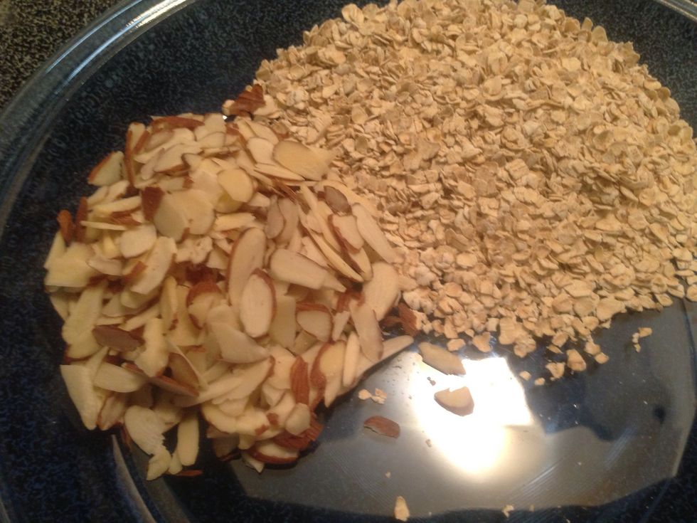 Measure and add to bowl, 1/3 cup of raw almond slivers