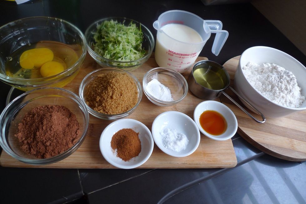 Measure and prepare the WET AND DRY ingredients needed to make these muffins.