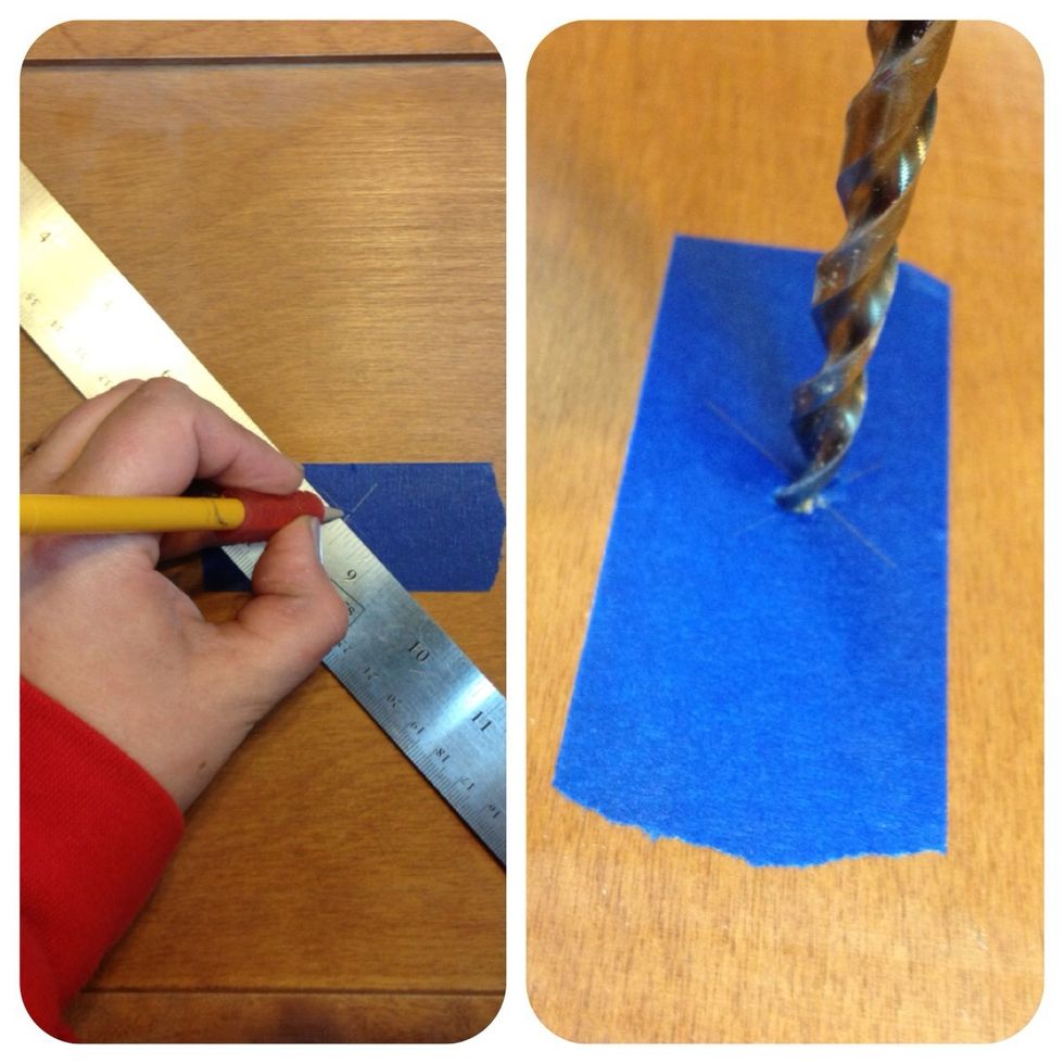 Measure & mark the center of the panel (where hand shaft will mount). Drill a hole approx. 1/16" larger than the diameter of the hand shaft. Taping the area will reduce splintering when drilling.