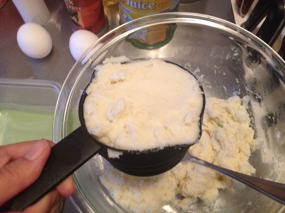 Measure needed amount of potato and set aside. Store the excess.