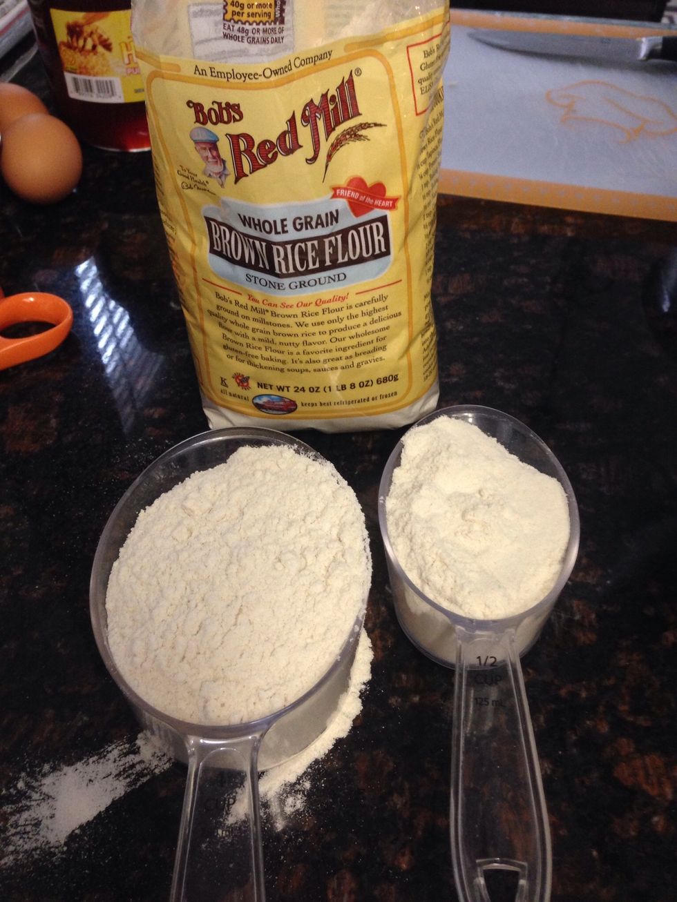 Measure out 1 1/2 cups flour. I'm using Brown Rice Flour, because I prefer a "Gluten Free" bread. Any flour will work- all purpose, wheat, ect.. Place the flour into a large mixing bowl.