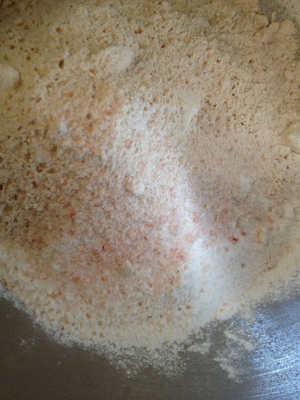 Measure out 1/2 tsp each of salt and baking powder and add to the flour.