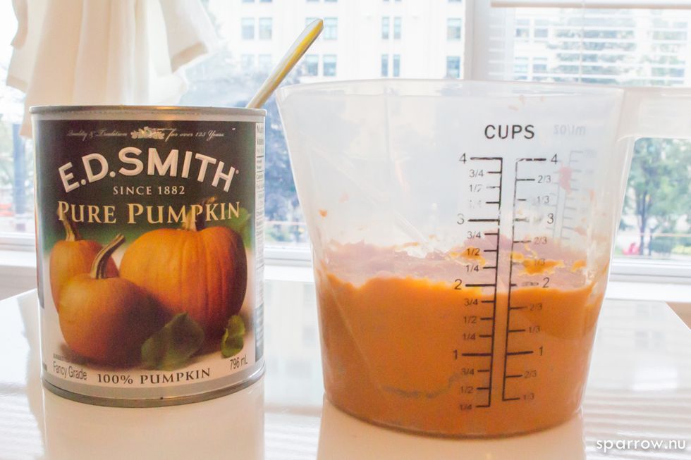 Measure out 1 3/4 cups of pumpkin puree