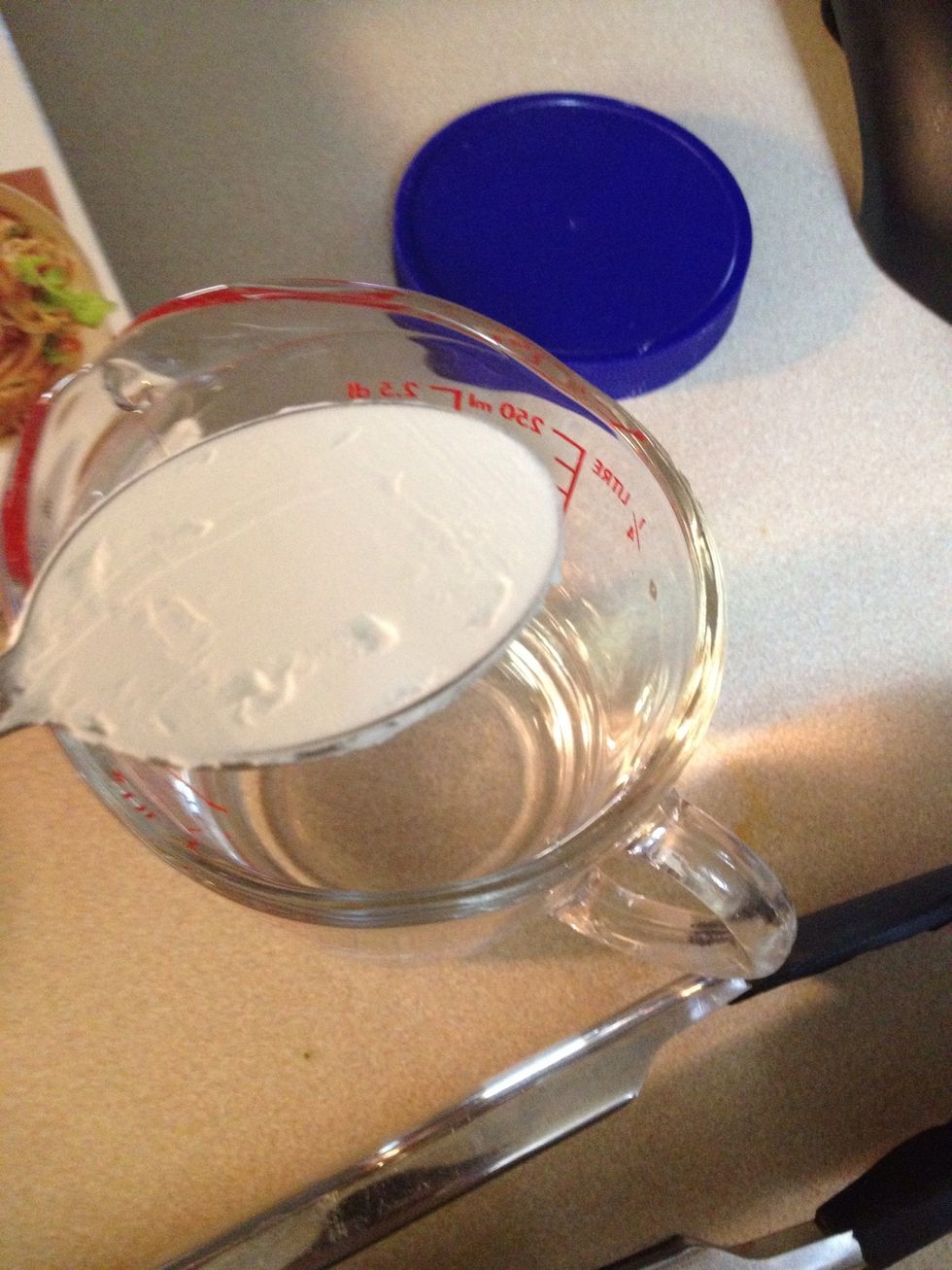 Measure out 1/3 cup of cold water and mix in 1 tablespoon of cornstarch.