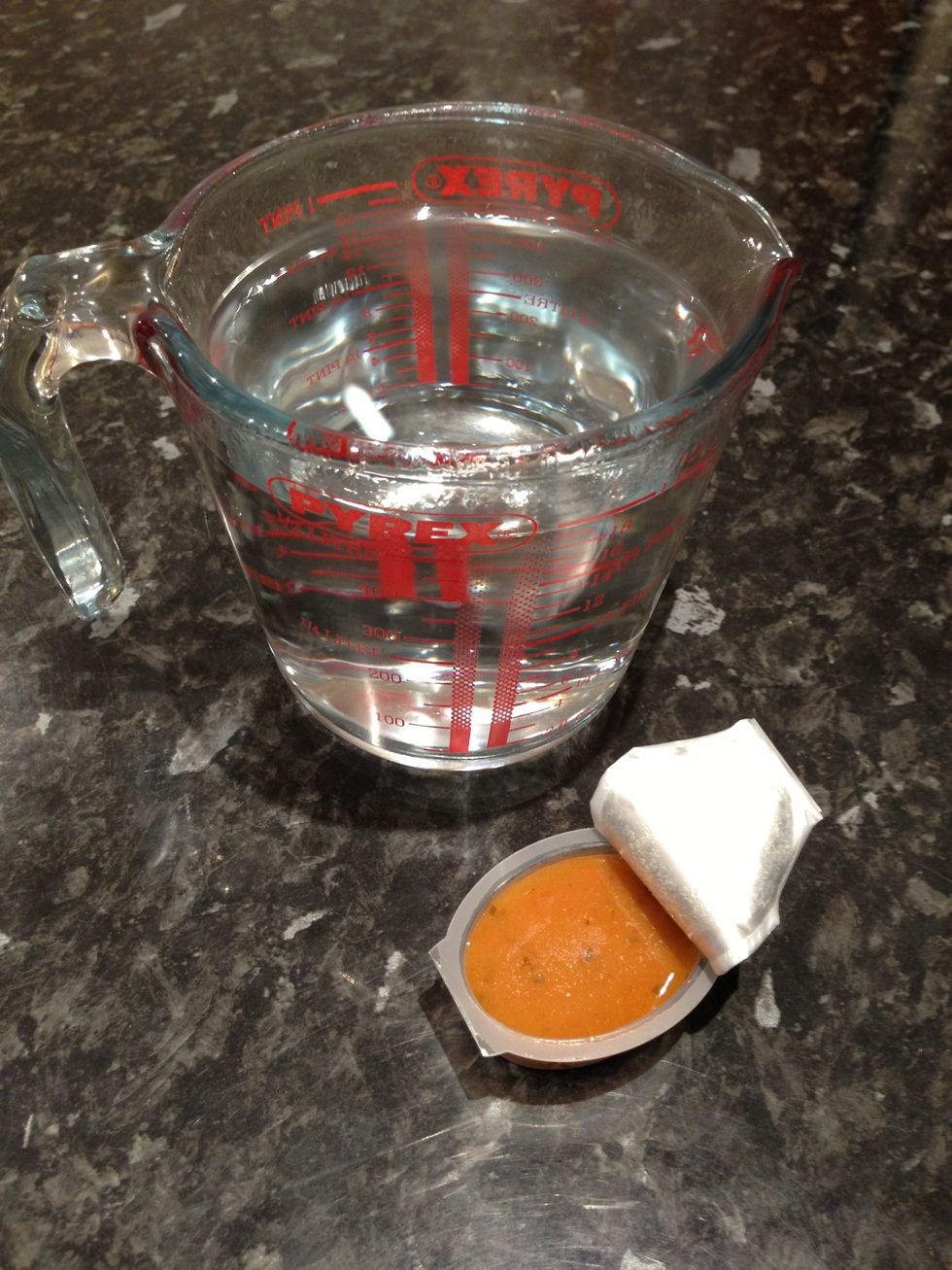 Measure out 1 Pint of boiling water and chose a stock cube or jelly
