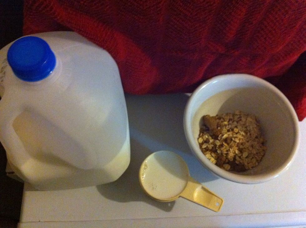 Measure out 2/3 cup milk. ( My 7 and 9 year olds can do this like a pro!)
