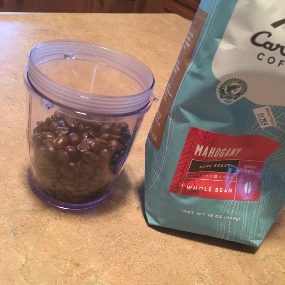 Measure out 2/3 cup of coffee beans